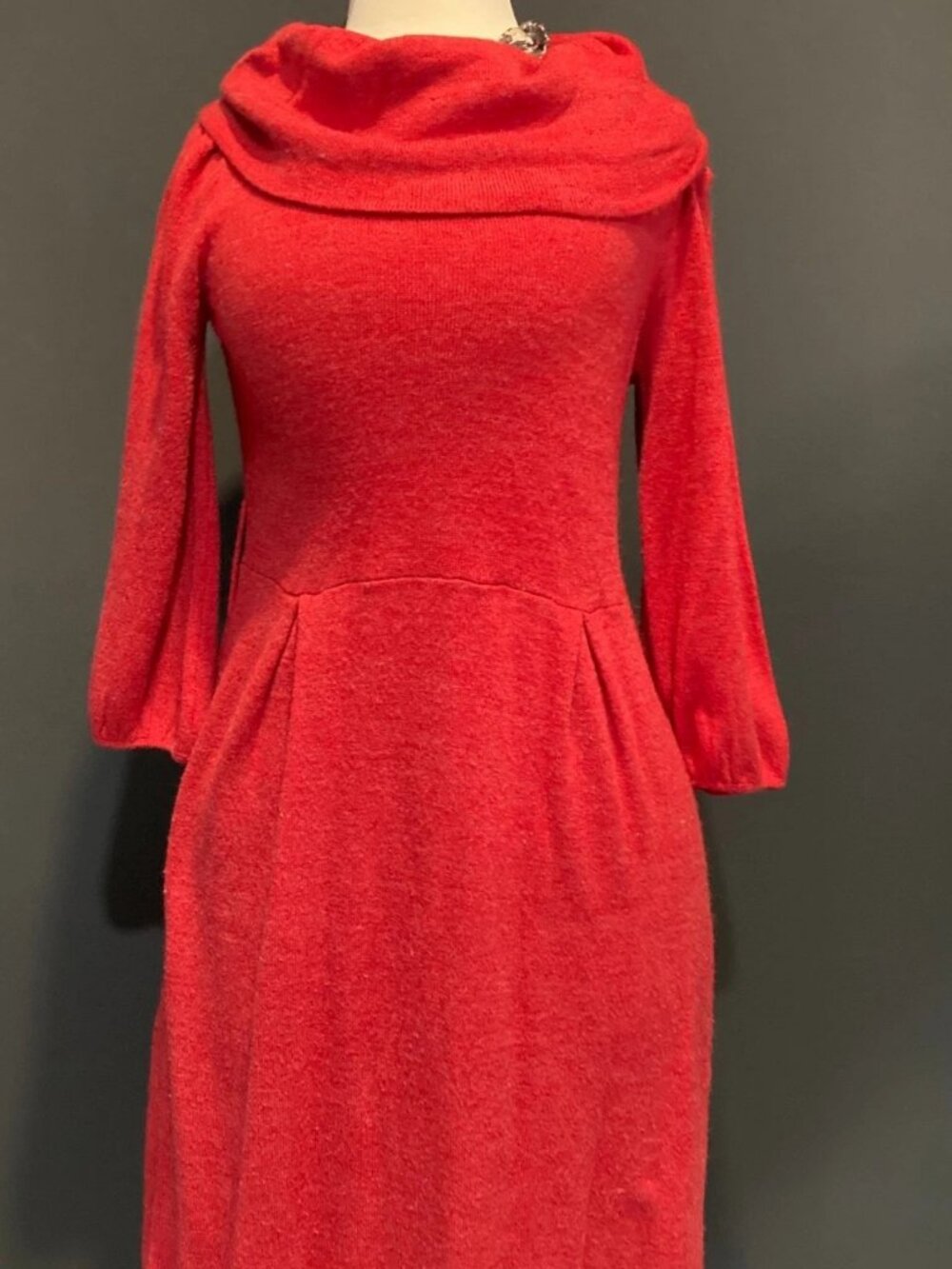 AB Studio Red Cowl Neck Sweater Dress Size Small